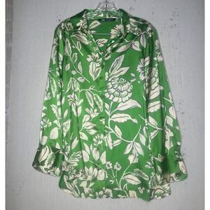 NWT ZARA Floral Print Green Long Sleeve Button-Up Blouse Top |